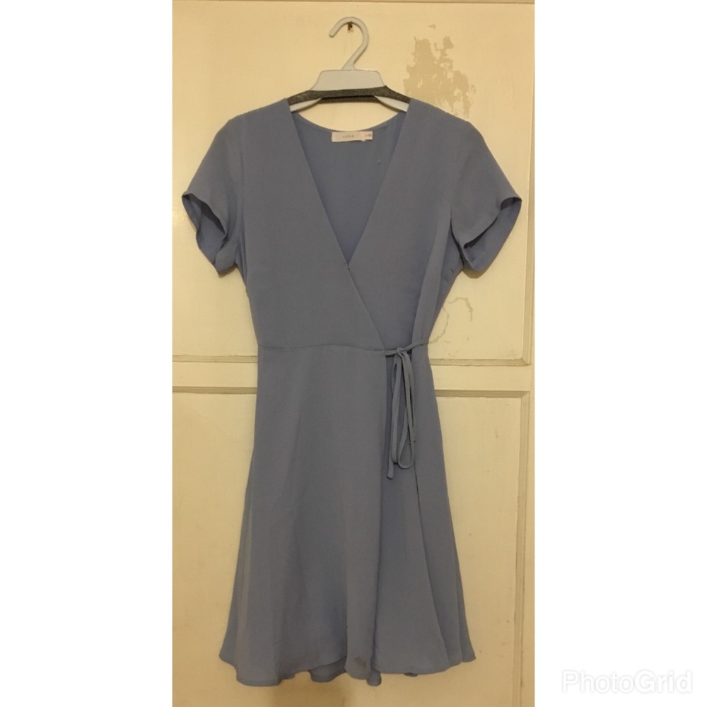Lush baby blue plunge wrap dress